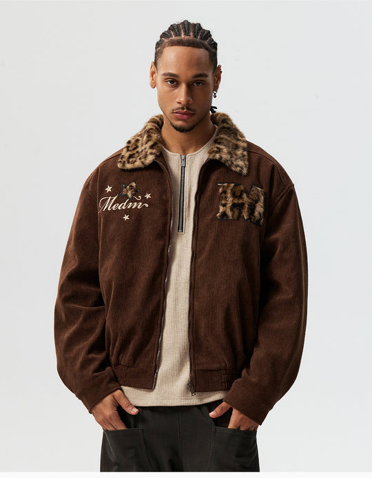 MEDM Leopard Fur Collar Corduroy Jacket | Face 3 Face