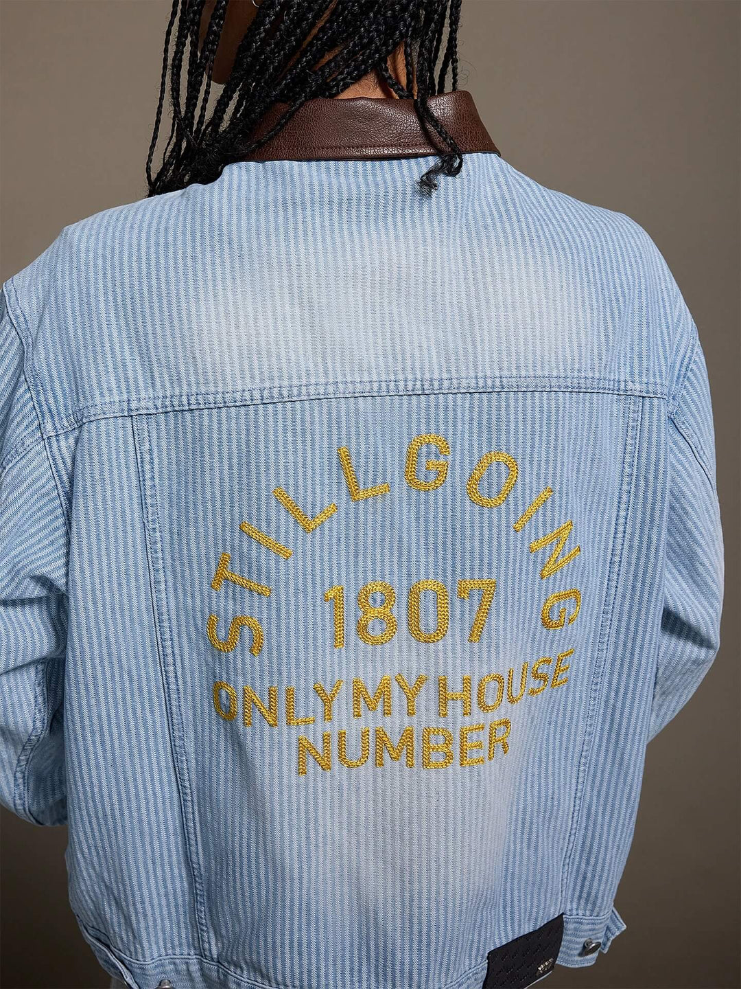 1807 Chain Stitch Embroidered Striped Washed Denim Jacket | Face 3 Face