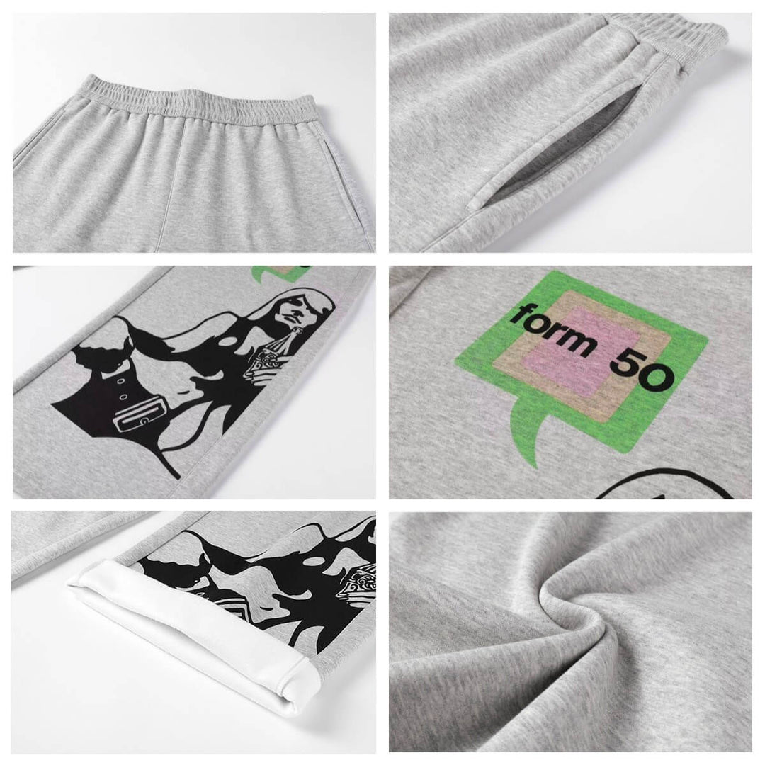NOVACAM Portrait Graphic Print Curved Baggy Sweatpants | Face 3 Face
