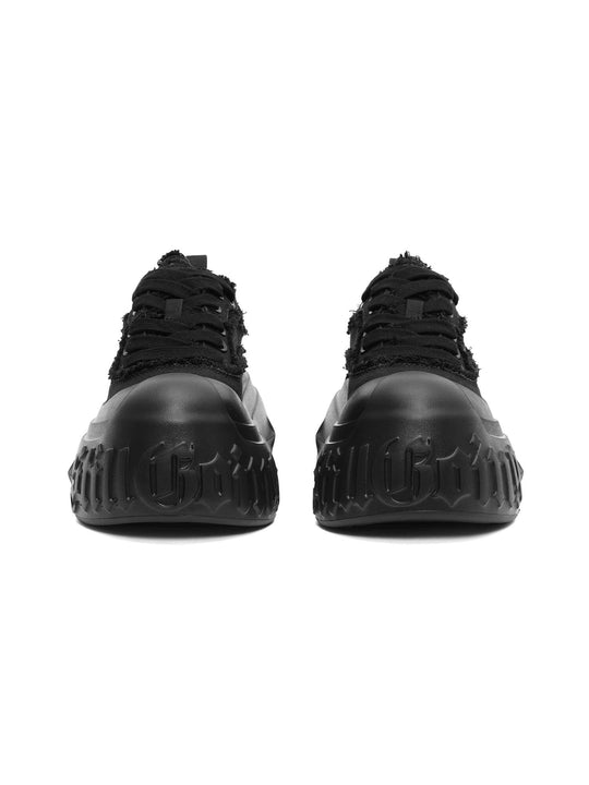 1807 INF-008 Gothic Lace Up Canvas All Black Chunky Sneakers | Face 3 Face
