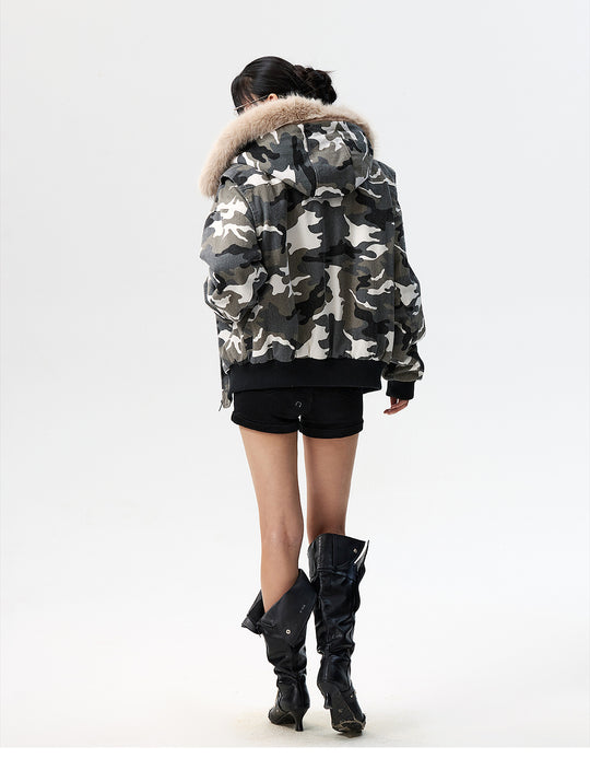 MEDM Detachable Fur Camouflage Hooded Jacket | Face 3 Face