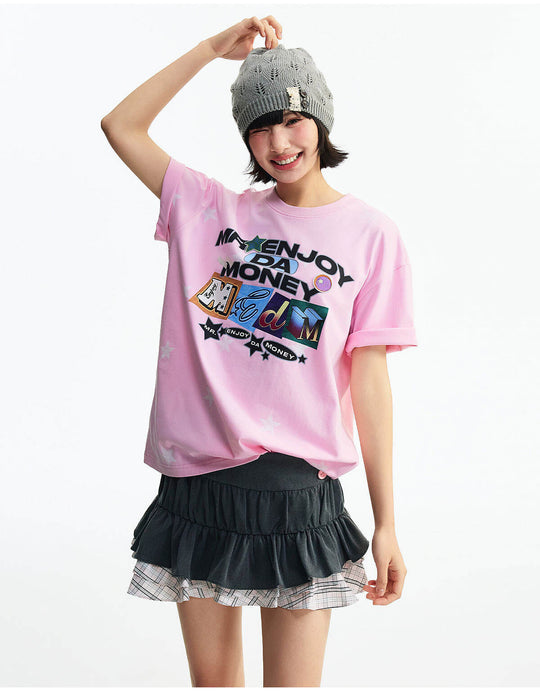 MEDM All Over Star and Graphic Logo Print Short Sleeve Tee | Face 3 Face
