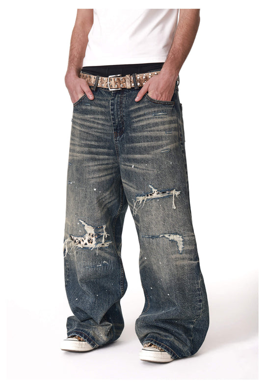 ANTIDOTE Distressed Leopard Patchwork Washed Jeans | Face 3 Face