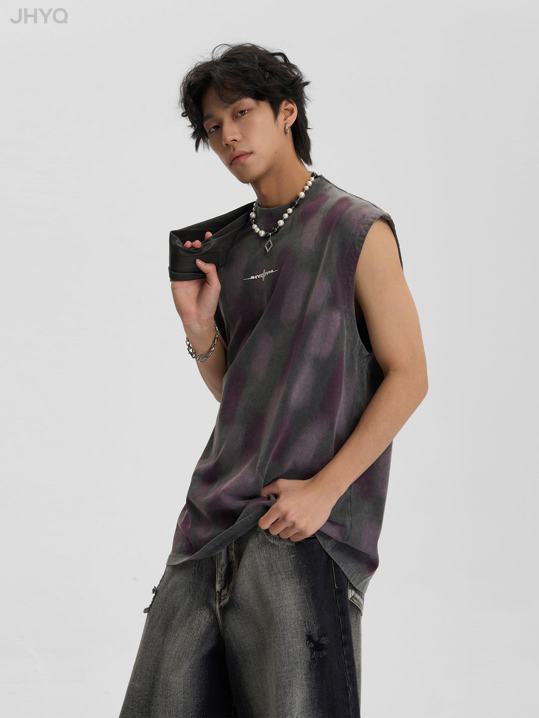JHYQ Washed Old Worn Spots Dye Sleeveless Tee