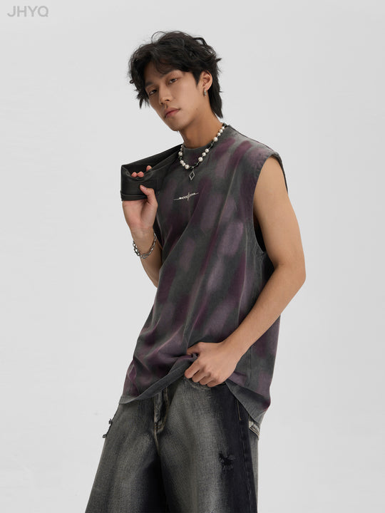 JHYQ Washed Old Worn Spots Dye Sleeveless Tee