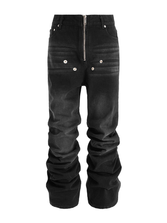 KARMANISTIC Rivet Zipper Fly Washed Flared Jeans | Face 3 Face