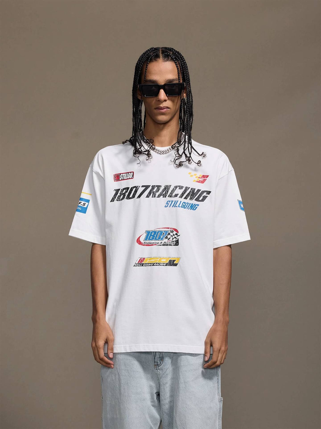 1807 Racing Distressed Print Washed Short Sleeve Tee | Face 3 Face