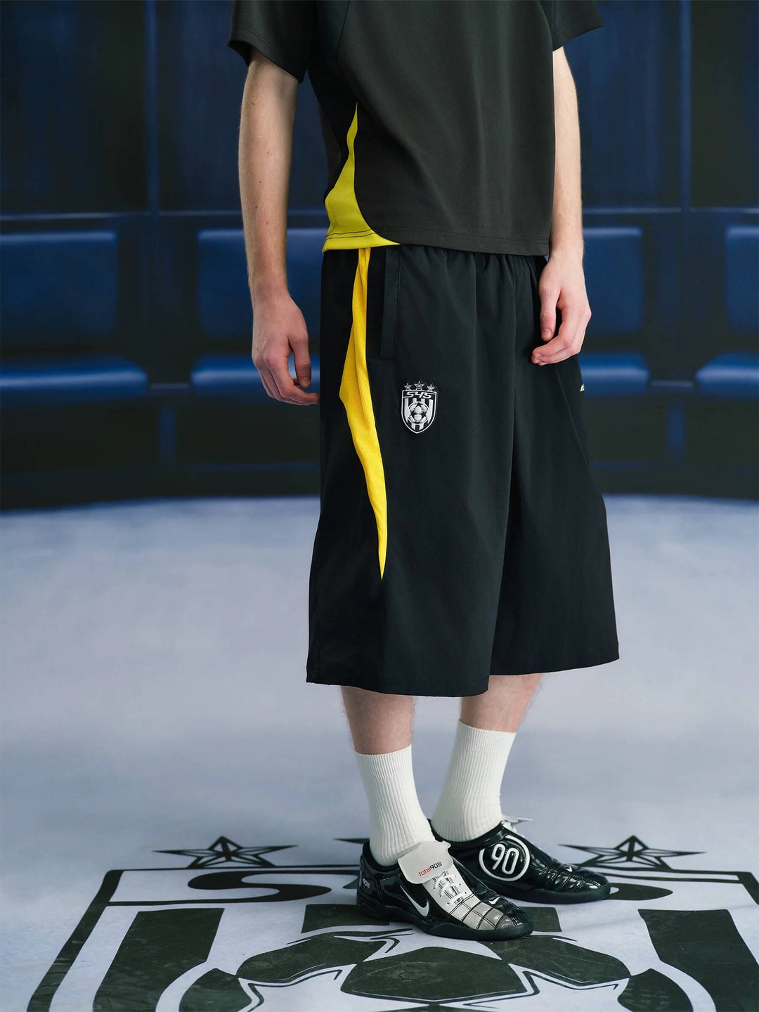 S45 Yellow Color Block Nylon Soccer Shorts | Face 3 Face