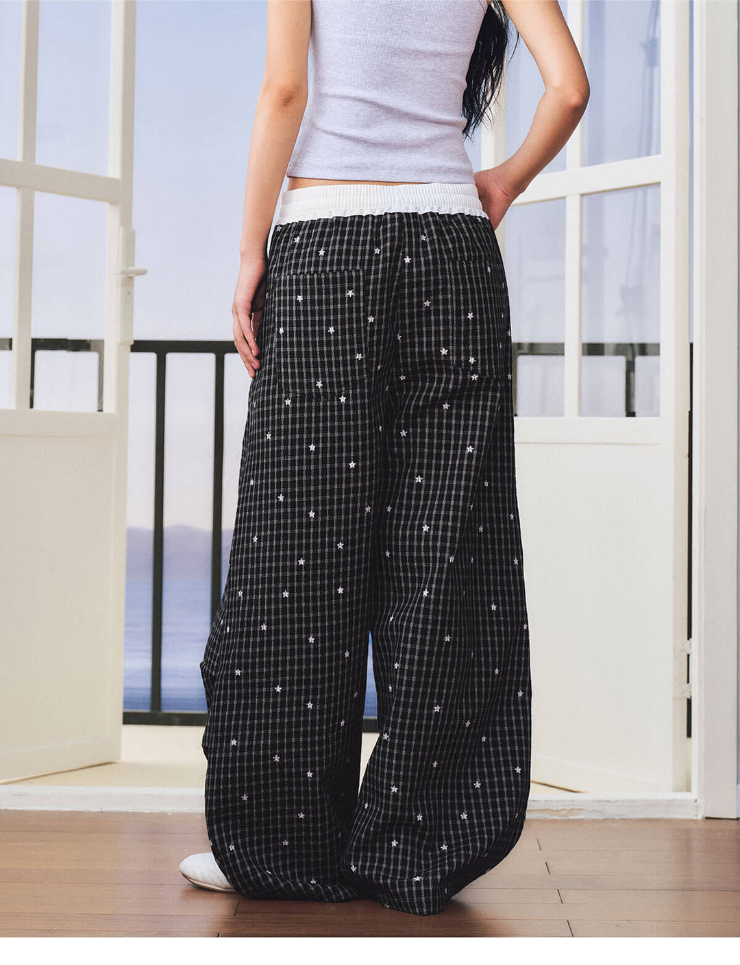 MEDM Star Print Checkered Double Layer Pants | Face 3 Face