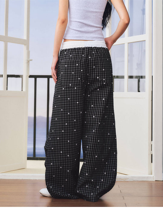 MEDM Star Print Checkered Double Layer Pants | Face 3 Face