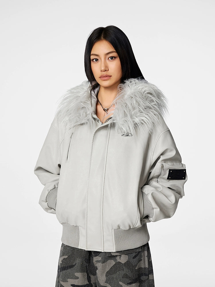 Bomber Jacket | Achock Fur Hooded Leather Bomber Jacket | Face 3 Face