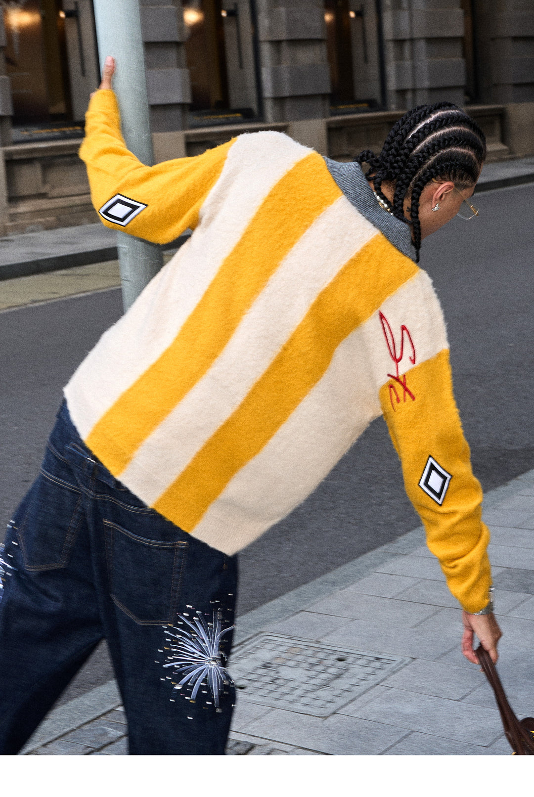 STEEPC Vertical Stripe Brushed Knit Polo Sweater | Face 3 Face