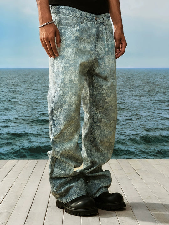 YADcrew Puzzle Checkerboard Print Jeans | Face 3 Face