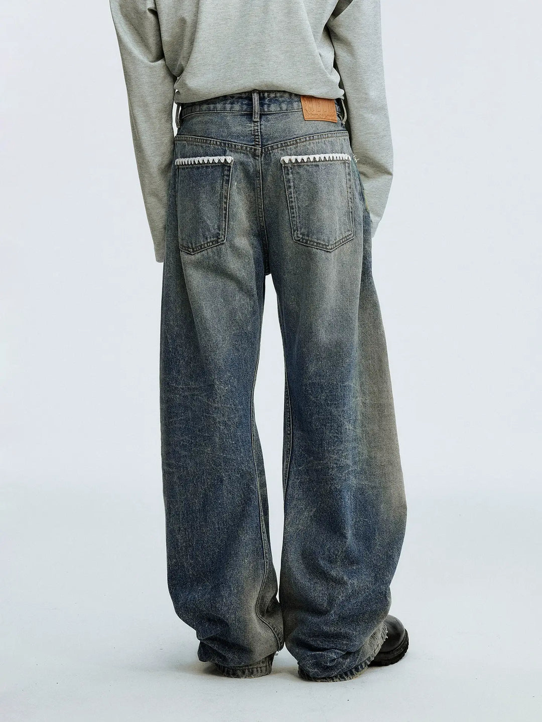 MEDM Stitch Embroidered Washed Jeans | Face 3 Face