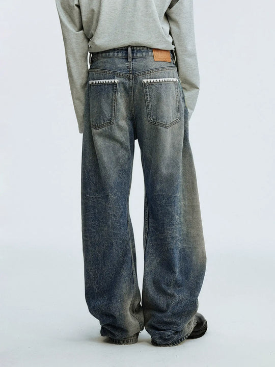 MEDM Stitch Embroidered Washed Jeans | Face 3 Face