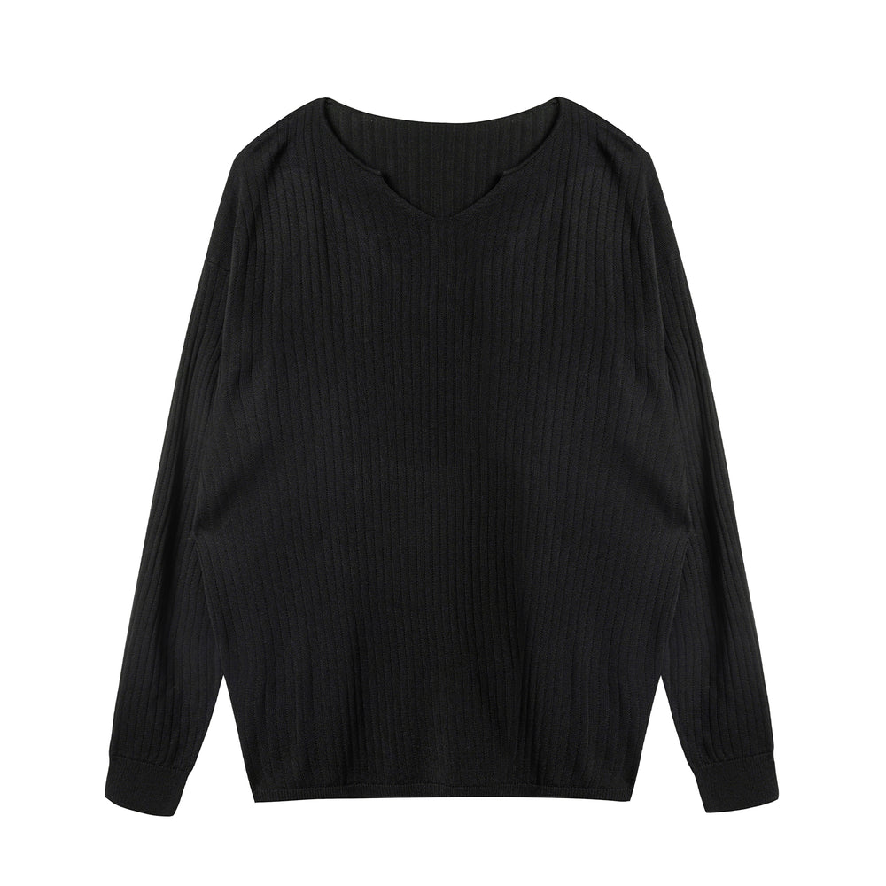 JHYQ Lightweight Striped V-neck Jacquard Knit Sweater | Face 3 Face