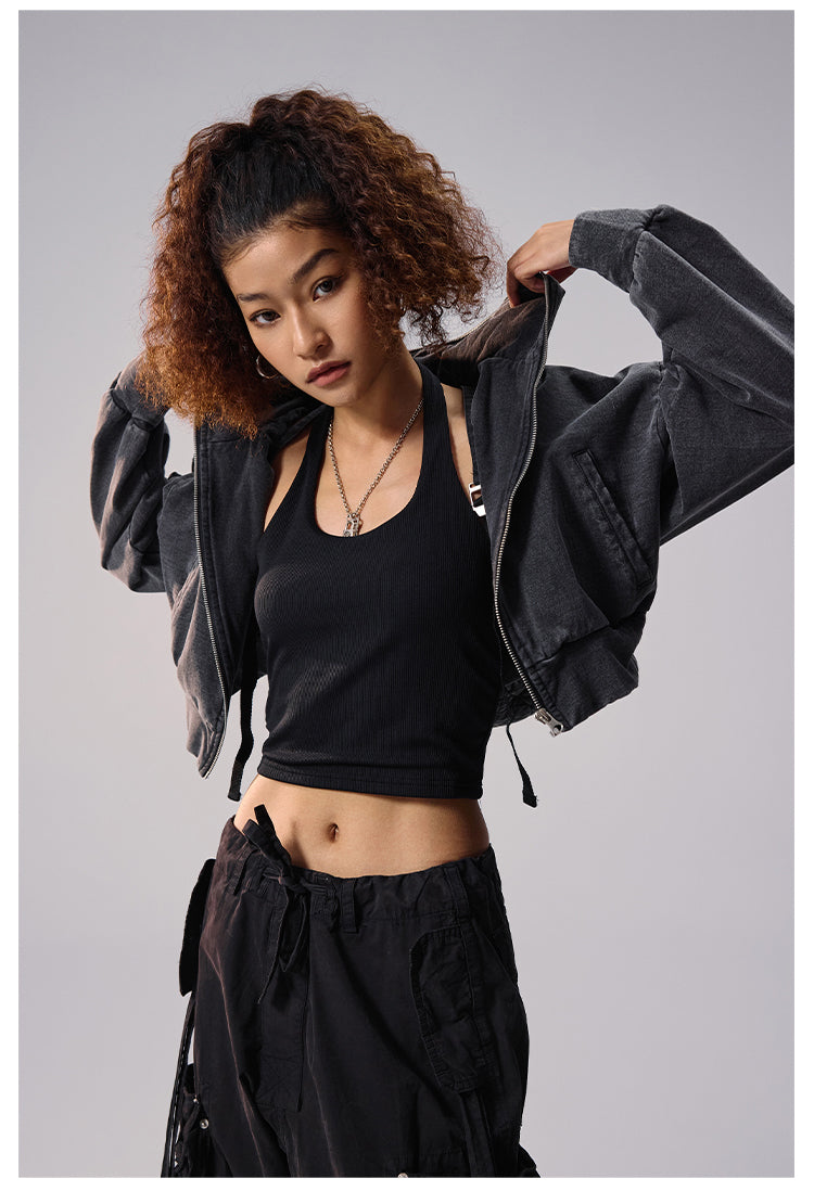 Remedy Backpack Design Washed Denim Short Jacket | Face 3 Face