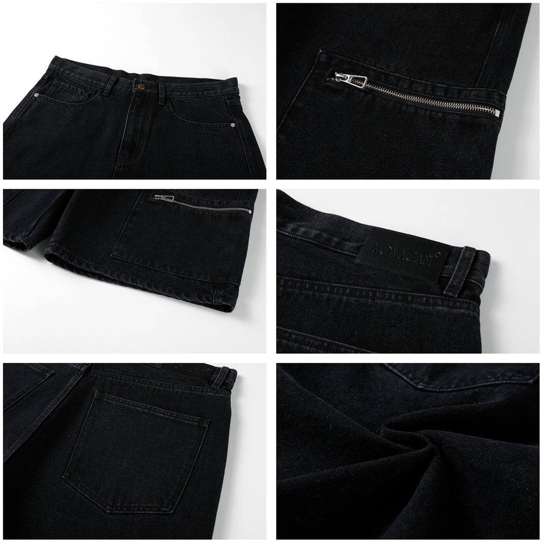 NOVACAM Washed Denim Zip Pocket Work Baggy Shorts | Face 3 Face