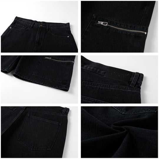 NOVACAM Washed Denim Zip Pocket Work Baggy Shorts | Face 3 Face