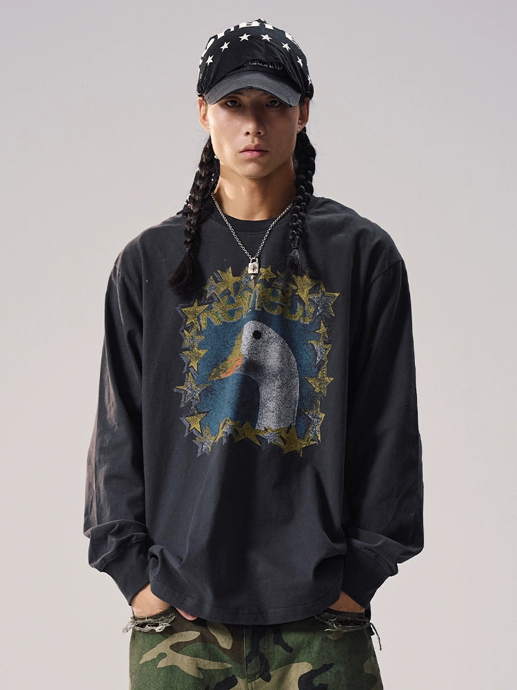 Remedy Duck and Star Aged Print Long Sleeve Tee | Face 3 Face