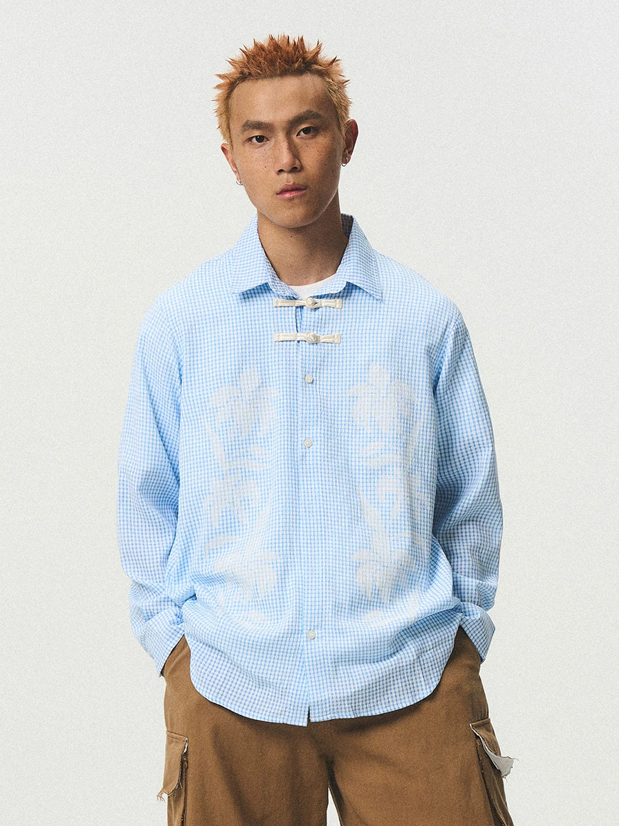 EMPTY REFERENCE Printed Blue Plaid Long Sleeve Shirt | Face 3 Face