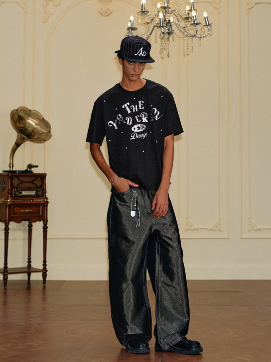 YADcrew Silver Logo Print All Over Rhinestone Tee | Face 3 Face
