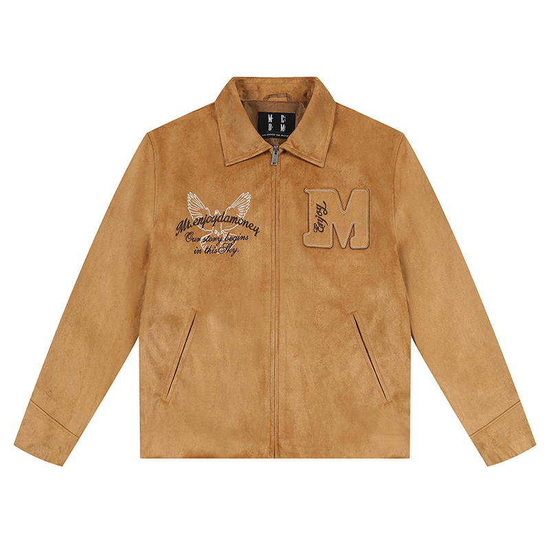 MEDM Patch Embroidered Dove Suede Jacket | Face 3 Face