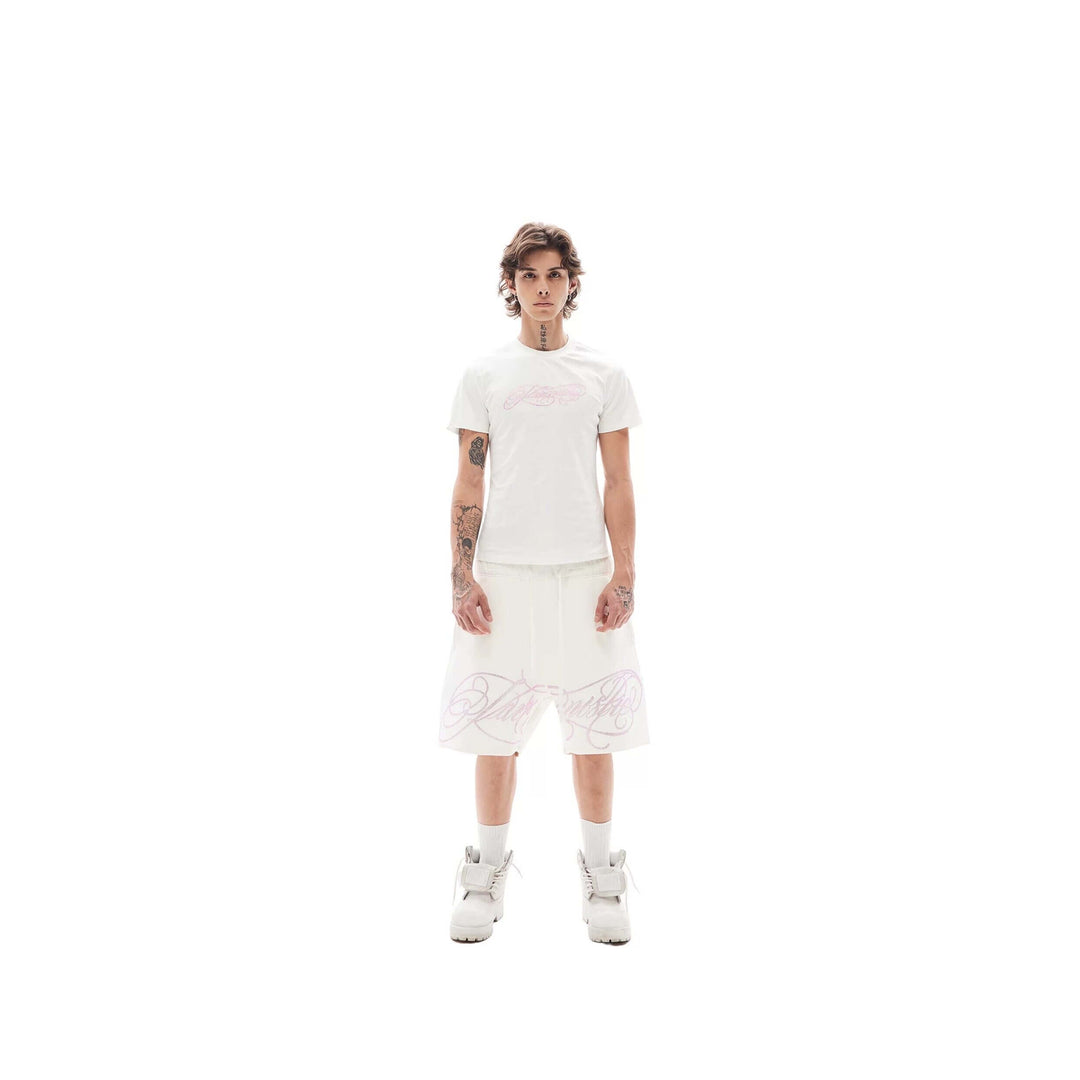 KARMANISTIC Rhinestone Letter Sweat Shorts | Face 3 Face