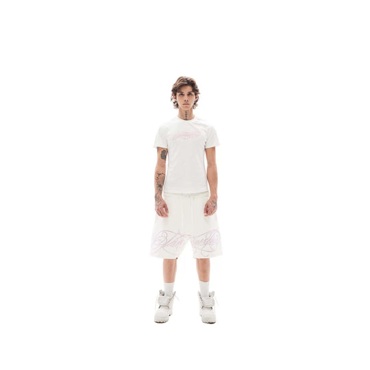 KARMANISTIC Rhinestone Letter Sweat Shorts | Face 3 Face