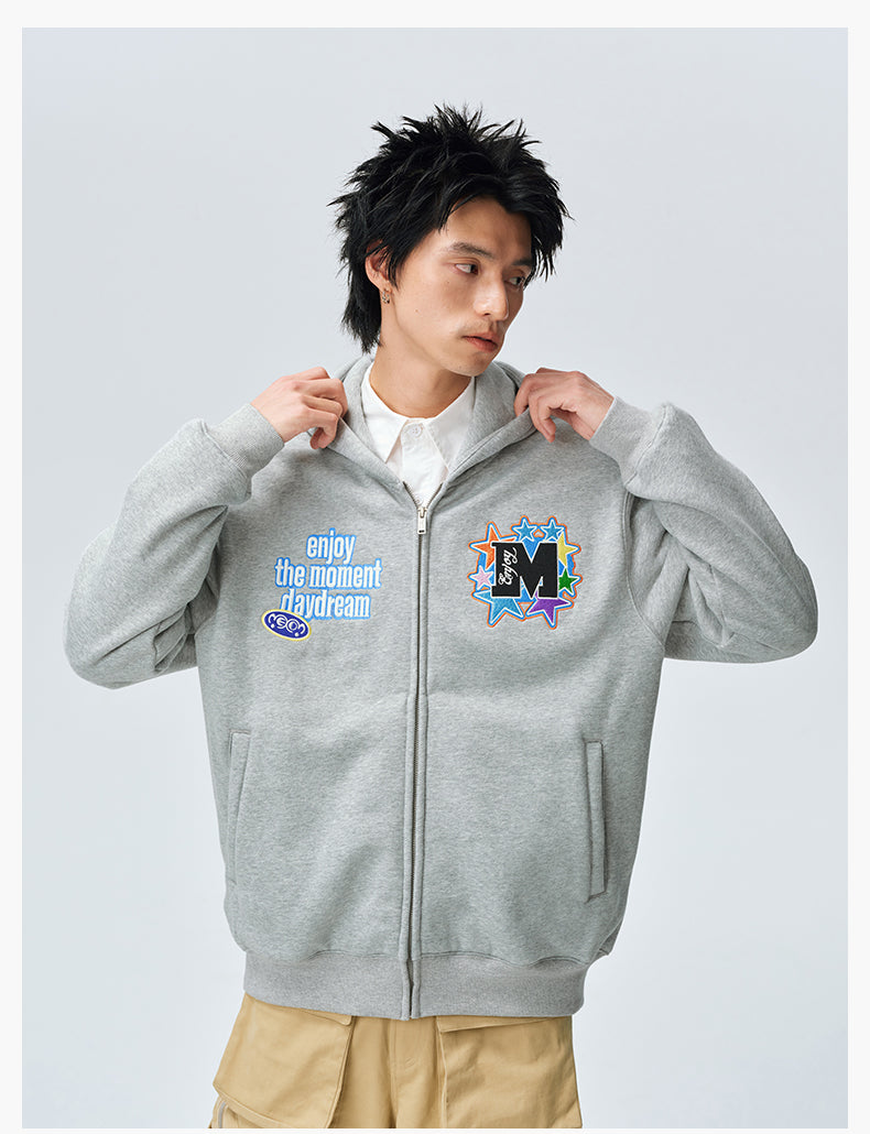 MEDM Blooming Star Embroidered Zip-Up Hoodie | Face 3 Face