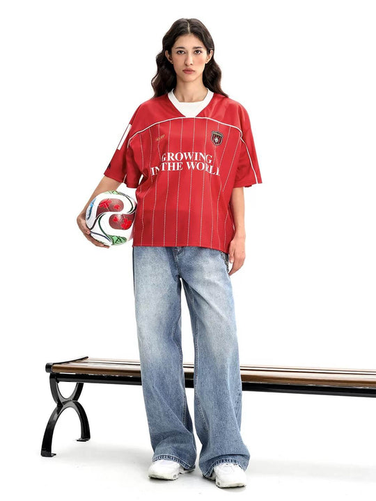 F3F Select Stitch Stripe Mesh V Neck Short Sleeve Soccer Jersey | Face 3 Face