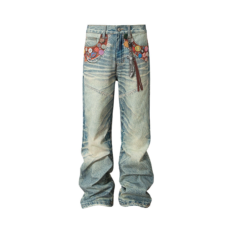 YADcrew Bottle Cap Badge Print Jeans | Face 3 Face