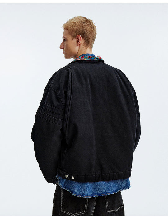 MEDM Ethnic Collar Patch Pocket Quilted Lined Work Jacket | Face 3 Face