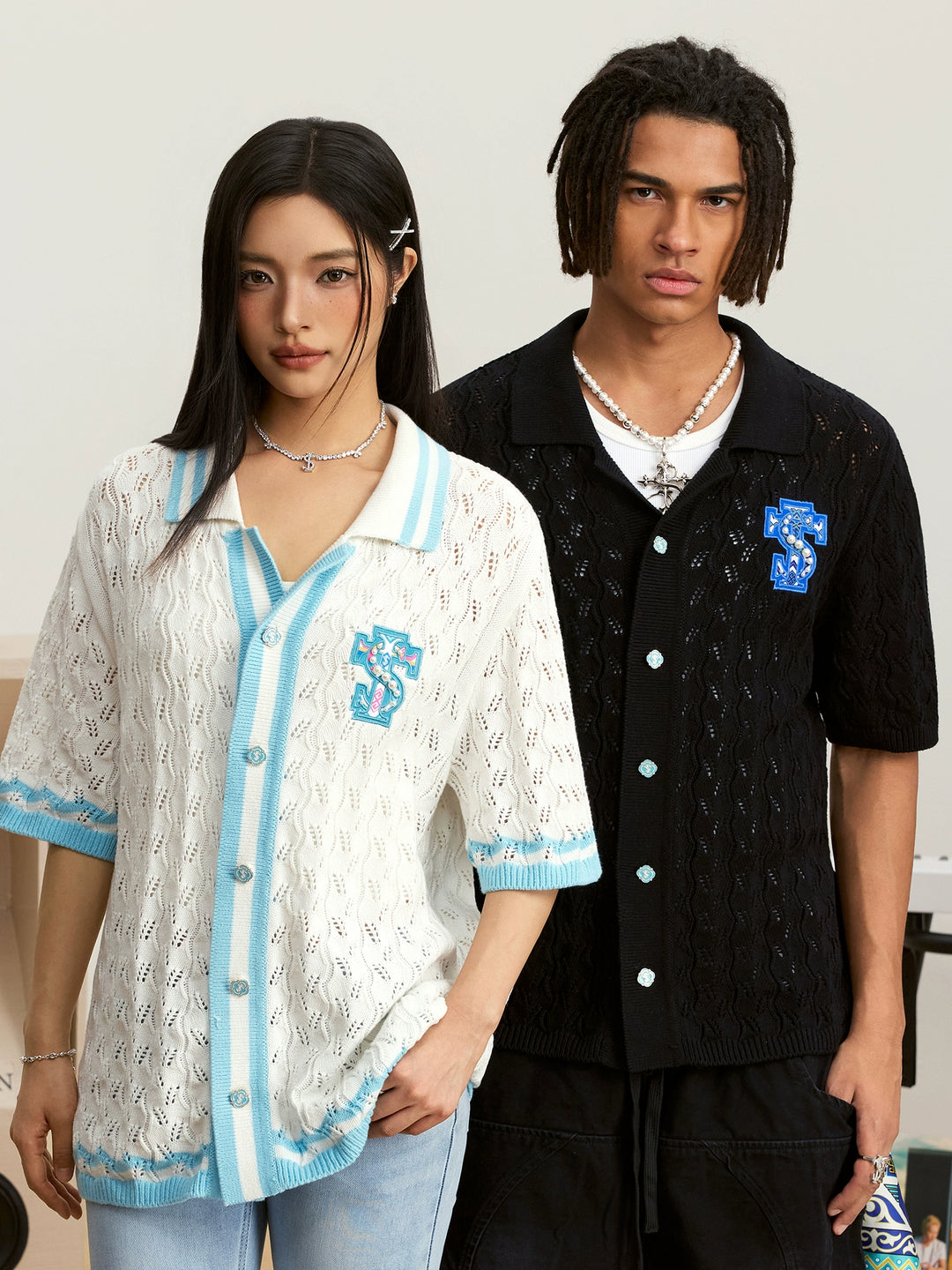 Small Town Kid Ethnic Logo Patch Crochet Knit Hawaiian Shirt | Face 3 Face