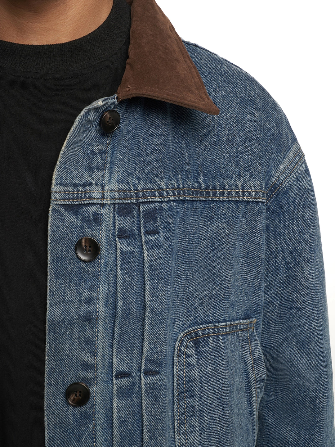 F3F Select Suede Lapel Washed Denim Jacket | Face 3 Face