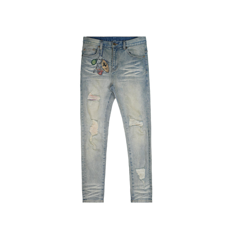 TGFCLUB Keychain Print Washed Slim Fit Jeans | Face 3 Face