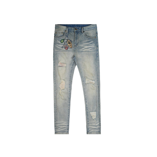 TGFCLUB Keychain Print Washed Slim Fit Jeans | Face 3 Face