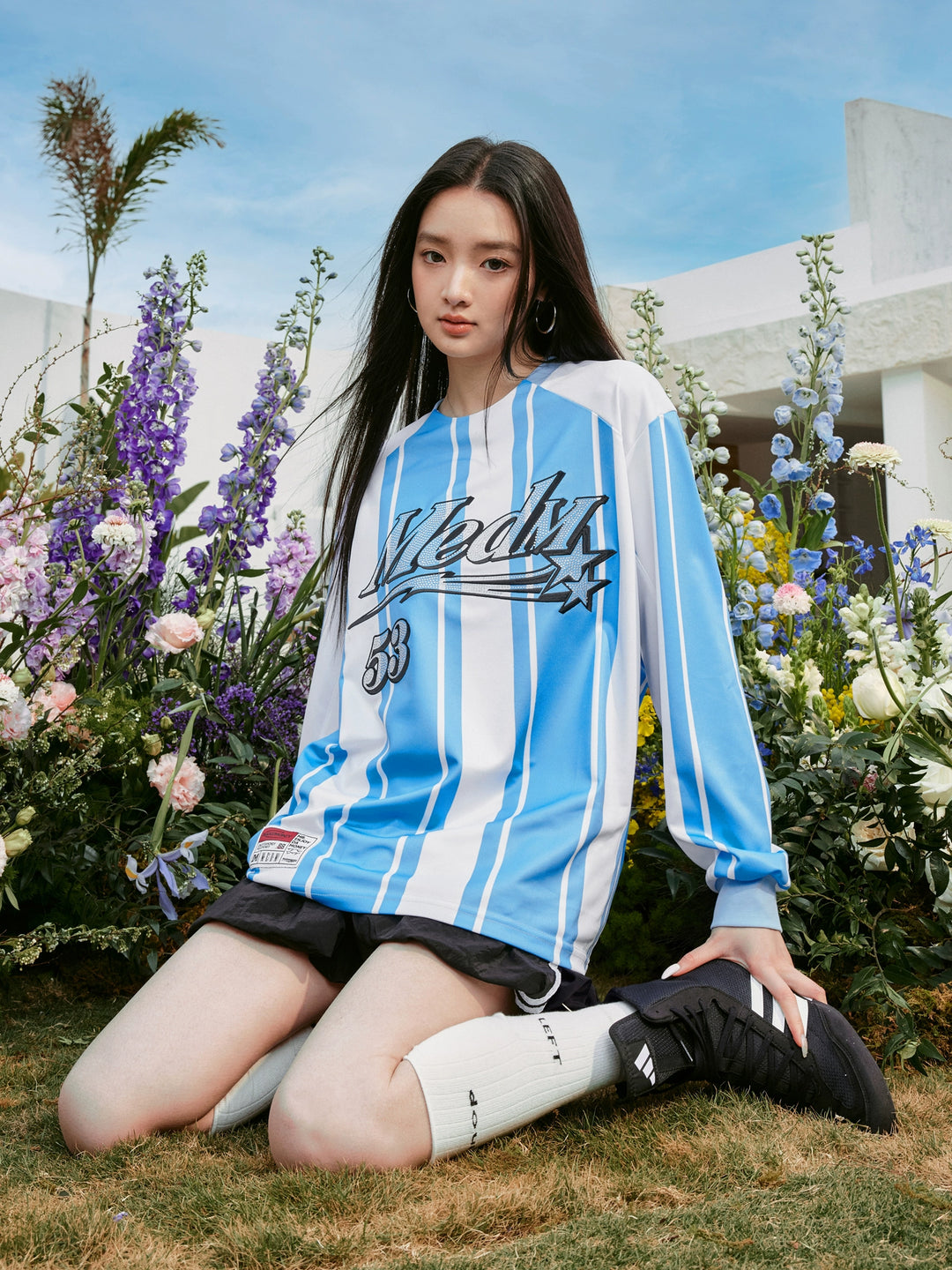 MEDM Rhinestone Logo Striped Soccer Jersey | Face 3 Face