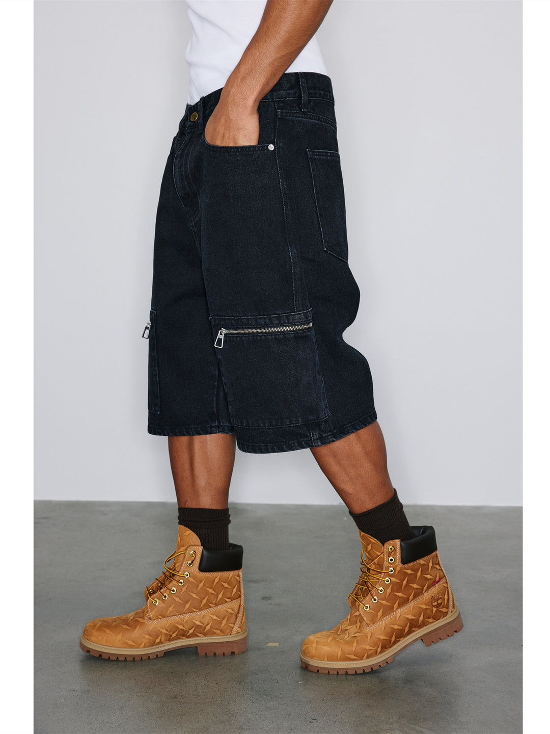 NOVACAM Washed Denim Zip Pocket Work Baggy Shorts | Face 3 Face