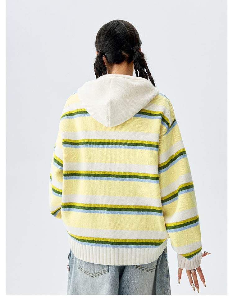 MEDM Colorful Stripes Zip-Up Knit Hoodie | Face 3 Face