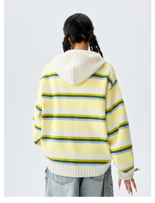 MEDM Colorful Stripes Zip-Up Knit Hoodie | Face 3 Face