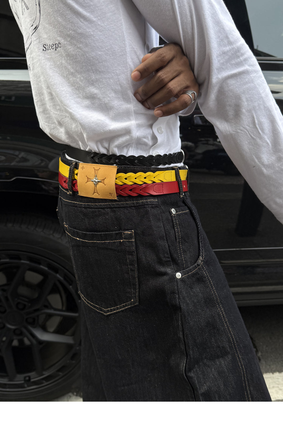 STEEPC Leather Braided Metal Buckle Belt | Face 3 Face