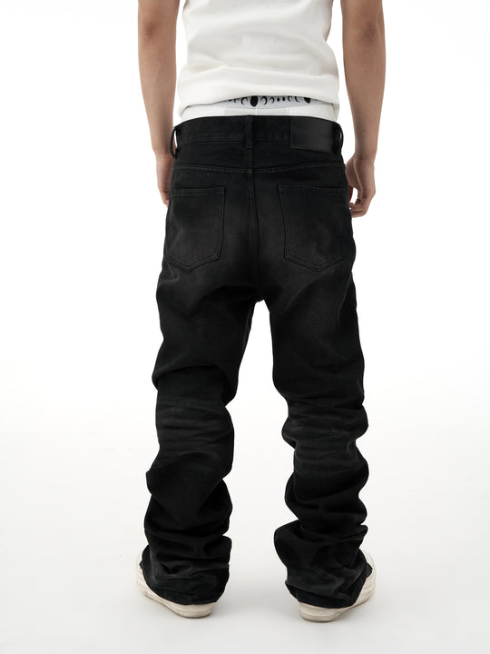 KARMANISTIC Rivet Zipper Fly Washed Flared Jeans | Face 3 Face