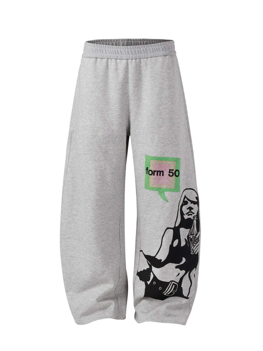 NOVACAM Portrait Graphic Print Curved Baggy Sweatpants | Face 3 Face