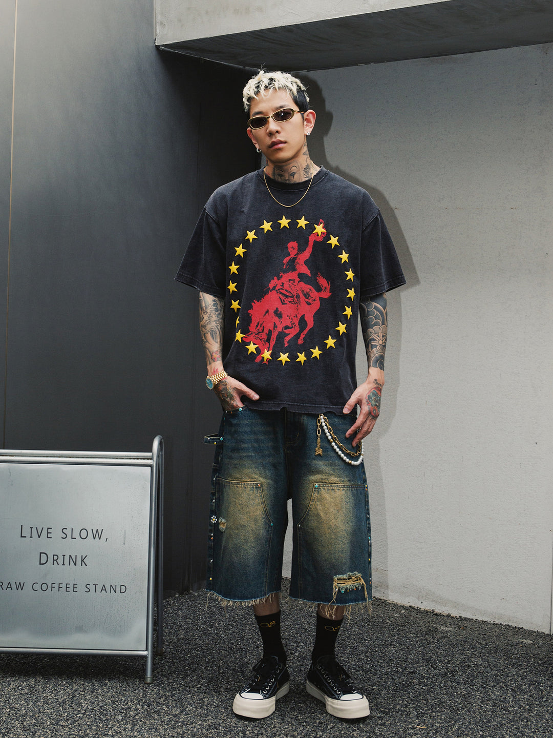 S45 Gem Woodcutting Distressed Raw Edge Denim Shorts | Face 3 Face