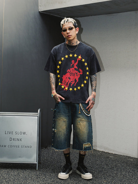 S45 Gem Woodcutting Distressed Raw Edge Denim Shorts | Face 3 Face