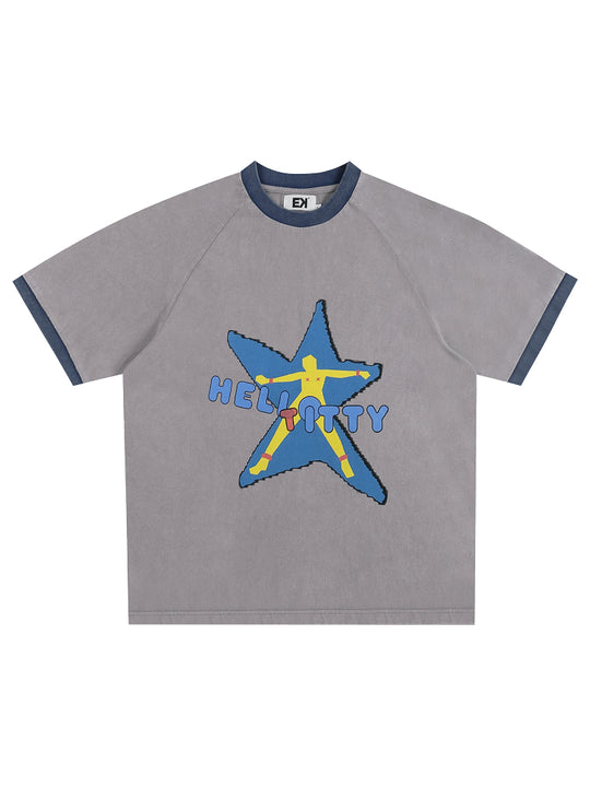 EVILKNIGHT(EK) Star Portrait with Contrast-Color Print Tee | Face 3 Face