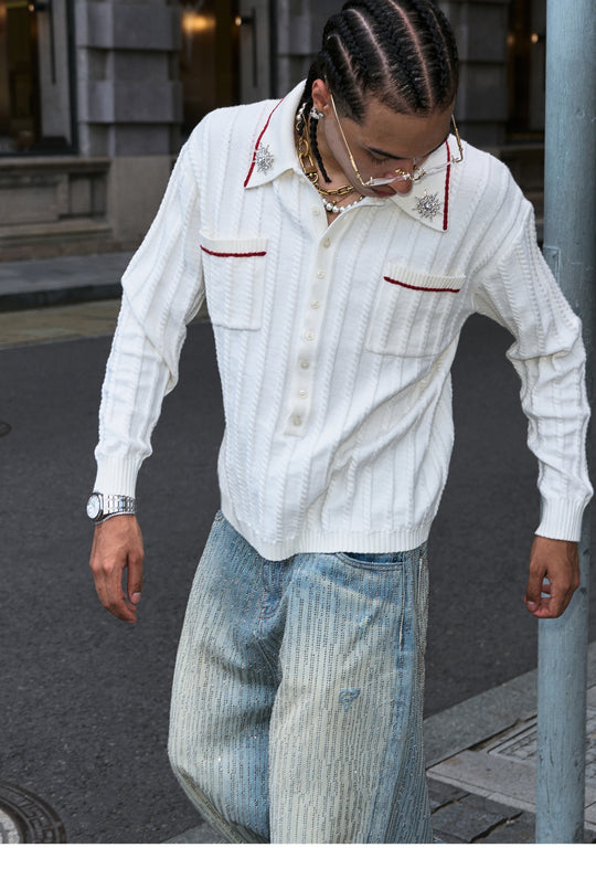 STEEPC Twisted Stripe Polo Knit Sweater | Face 3 Face