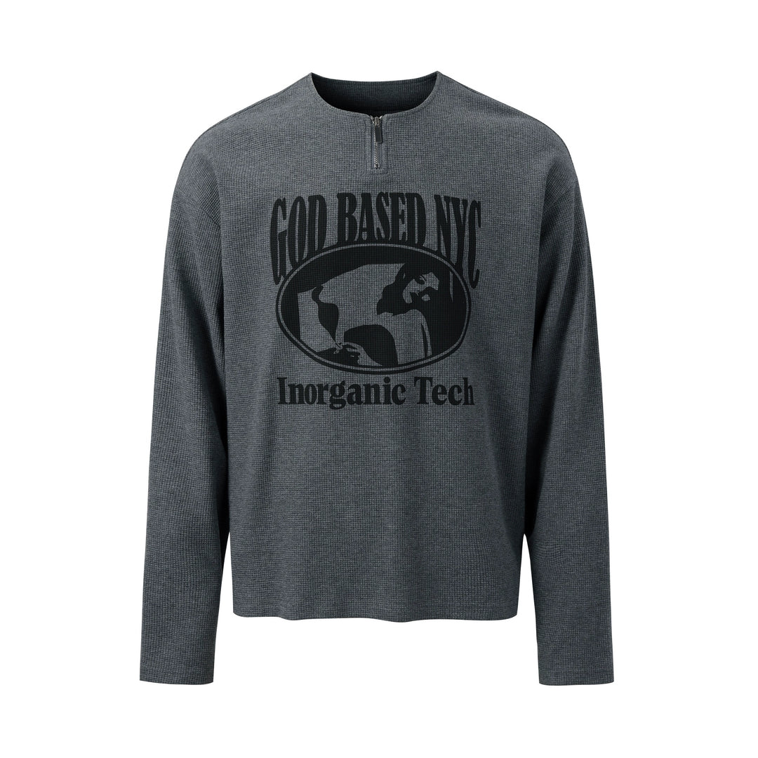 NOVACAM Waffle Vintage Print Zip Long Sleeve Tee | Face 3 Face