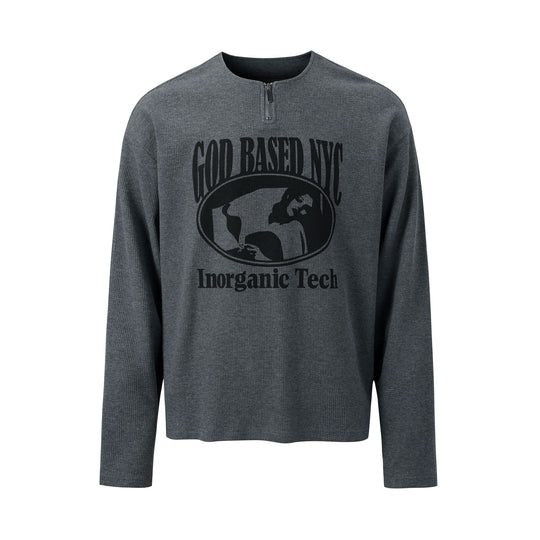 NOVACAM Waffle Vintage Print Zip Long Sleeve Tee | Face 3 Face